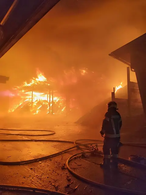 Um 23:41 Uhr am 10. Juni 2026 wurden die Feuerwehren zu einem Brand in einem Sägewerk in Mistelbach alarmiert. | Foto: FF Mistelbach