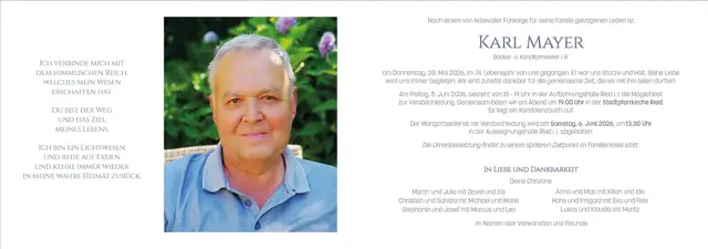 Karl Mayer, Ried, verstorben am 28. Mai im 74. Lebensjahr.
  | Foto: Martin Mayer-Zeugner