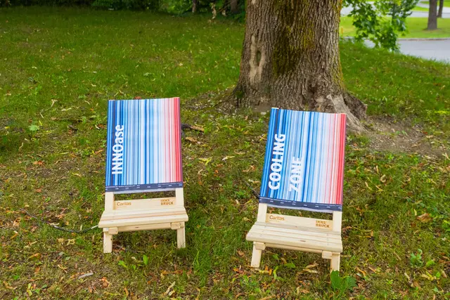 Erkennbar sind die INN-Oasen und die cooling zones an den gebrandeten Klappstühlen. | Foto: © Stadt Innsbruck/F.Bär