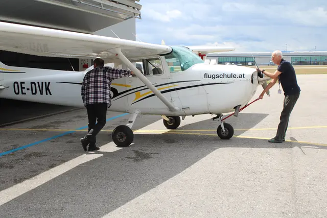 Ein Flugzeug wird aus dem Hangar ausgeparkt. | Foto: Schauer
