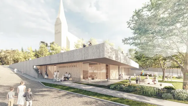 So soll die neue Krabbelstube mitten im Ortszentrum von Taufkirchen an der Pram aussehen. Der Spatenstich erfolgte am 2. Juni 2026. Bis 2027 wird gebaut.  | Foto: Gemeinde Taufkirchen an der Pram 