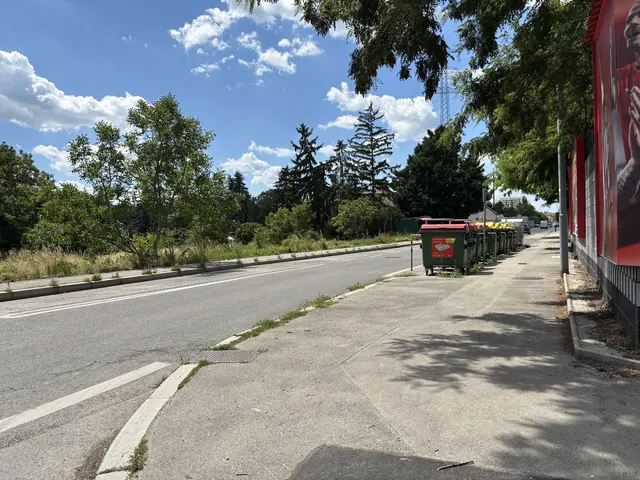 Das ist der Blick aus der Hörtengasse auf die Kaiser-Ebersdorfer-Straße und die Müllinsel.  | Foto: Luca Arztmann/MeinBezirk