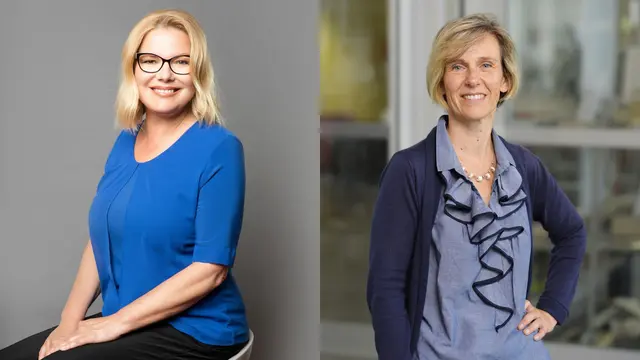 Das neue Führungsteam der FH Kärnten: Kathrin Stainer-Hämmerle (akademische Leiterin; links am Bild) und Ulla Birnbacher (stellvertretende akademische Leiterin) treten ihr Amt mit 1. Oktober 2026 an. | Foto: Prugger/Helge Bauer