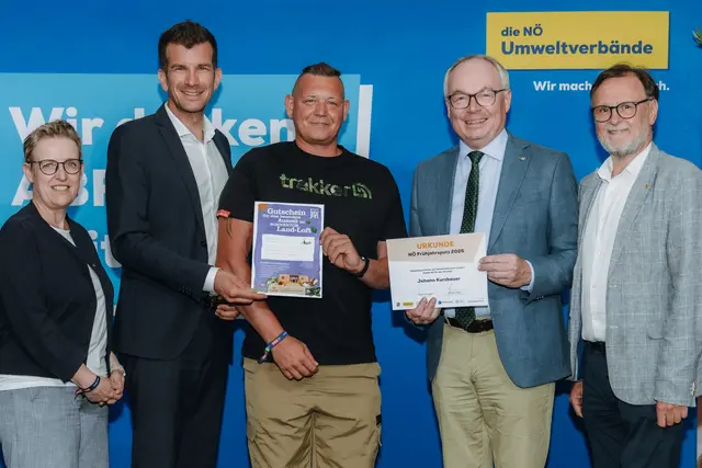 v.li.n.re.: Martina Gärtner, AWA Krems; Christian Macho, Präsident der NÖ Umweltverbände; Johann Kurzbauer, Stephan Pernkopf, LH-Stellvertreter; Werner Stöberl, Stadtrat Krems
 | Foto: SophieNaglBalber 