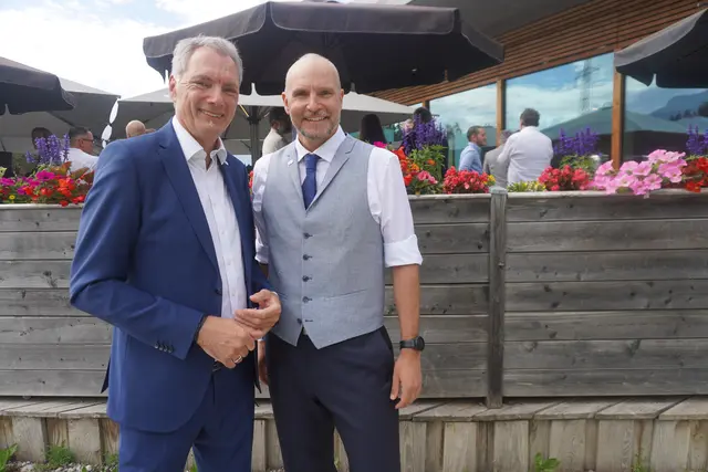 Die GHS-VorständeDietmar Waldeck und Martin Mimm empfingen die Gäste zur Jubiläumsfeier bei der Talstation der Patscherkofelbahn. | Foto: MeinBezirk/Stefan Fügenschuh