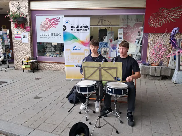 Tobias Horvath und Felix Pusch zogen als Duo „Holzzipfl“ musikalisch durch die Wolkersdorfer Hauptstraße. | Foto: Musikschule