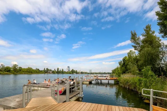Vier neue Badestege bringen die Alte Donau zum Glänzen. Über den Winter wurden sie saniert, pünktlich zum Sommerbeginn wurden sie eröffnet. | Foto: Stadt Wien/Christian Fürthner