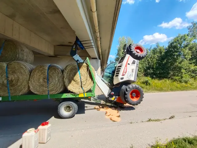 Ein Bobcat-Teleskopstapler befand sich in steiler Position unter dem Brückenbauwerk. | Foto: FF WRN