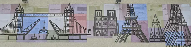 Sgraffito-Detail: Tower Bridge in London - Kathedrale Notre-Dame und Eiffelturm in Paris - Stephansdom in Wien | Foto: Hans-Peter Kriener