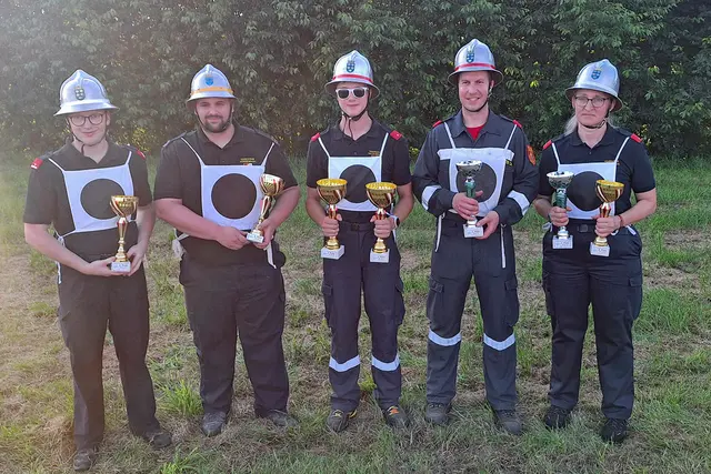 Verschiedene Feuerwehren: Markus Bartl (Thaya-Oberedlitz), Johann Eggenberger (Weißenbach), Elias Sprinzl (Waldkirchen), Christian Hofstätter (Unterpertholz 2) und Andrea Bartl (Unterabschnitt Windigsteig) | Foto: BFK WT