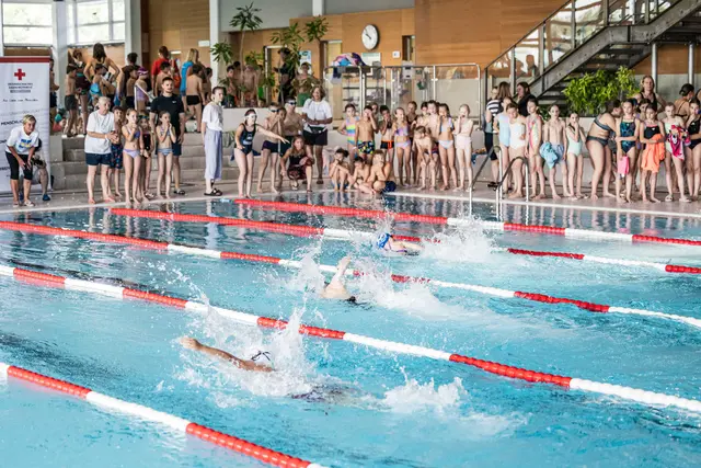 42 Schwimmstaffeln qualifizierten sich für das Landesfinale des Pinguincups und zeigten ihr Können im Wasser. | Foto: OÖRK/Antonio Bayer