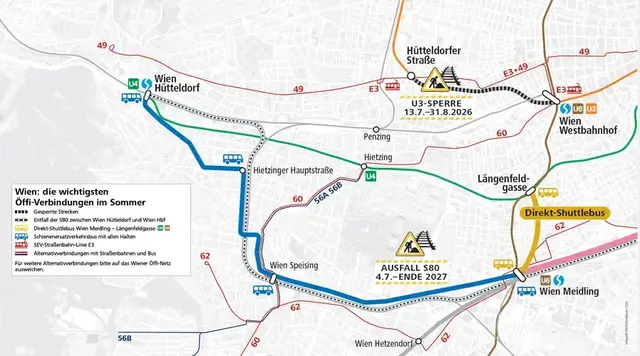 Von 4. Juli bis 6. September findet die Phase 1 im Bereich Wien Hauptbahnhof bis Wien Hütteldorf statt. | Foto: ÖBB