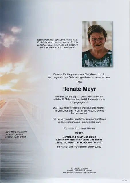 Renate Mayr aus Puchenau, ✝︎ 67 Jahre | Foto: Bestattung Smrekar