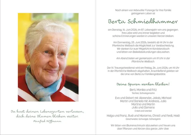 Berta Schmiedhammer, Weilbach, verstorben am 16. Juni, im 87. Lebensjahr. | Foto: Eva Koppelstätter