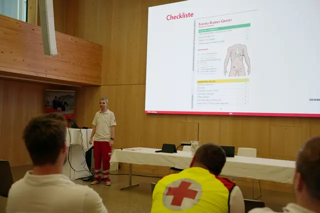 Im Rahmen eines Vortrages konnten die Teilnehmer ihre Fähigkeiten in der EKG-Beurteilung auffrischen. | Foto: Rotes Kreuz Salzburg
