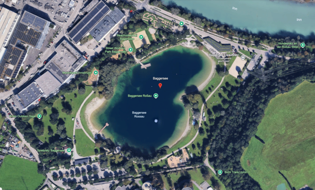 Das fest perfekte Freizeitparadies Baggersee. Die fehlenden Öffi-Anbindungen und die fehlenden Parkplätze sind ein großes Manko. | Foto: googleearth/MeinBezirk