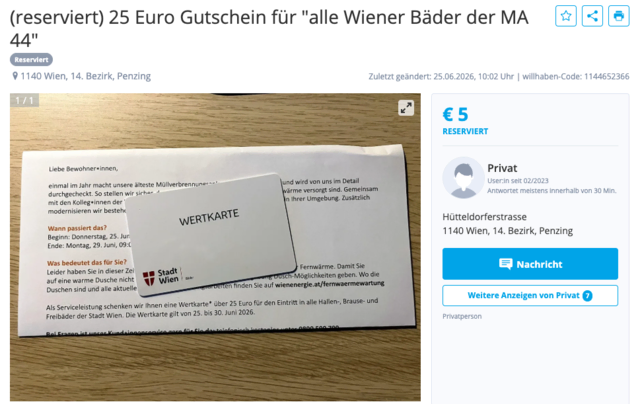 Einige Nutzerinnen und Nutzer der Marktplattform Willhaben verkaufen die Wertkarten.  | Foto: Willhaben.at (Screenshot)