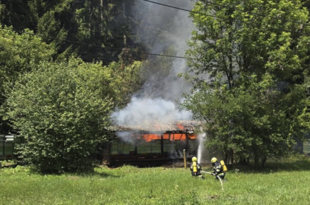 Die Bienenstöcke mitsamt den Bienenvölkern verbrannten. | Foto: Feuerwehr Bad St. Leonhard