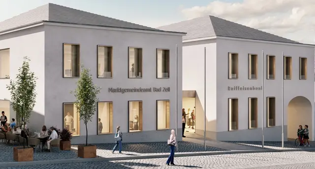 Nach den Plänen von Architekt Johannes Quast fügen sich die beiden neuen Gebäude perfekt in den historischen Marktplatz ein. | Foto: Gemeinde Bad Zell