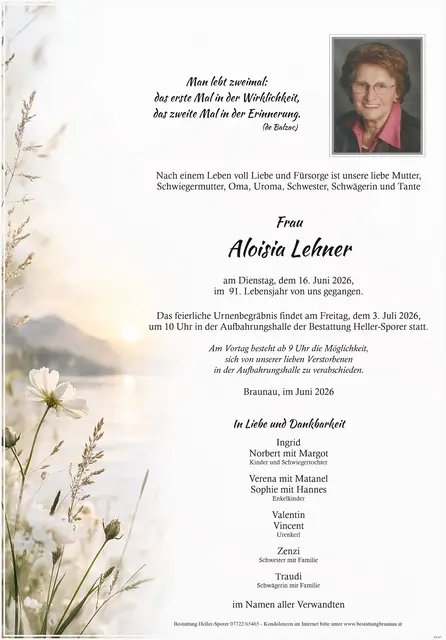 Aloisia Lehner | Foto: Bestatter