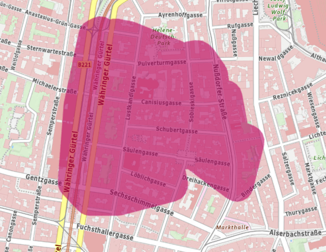 Dieser Bereich im 9. Bezirk ist von der Störung betroffen. | Foto: Screenshot Wiener Netze