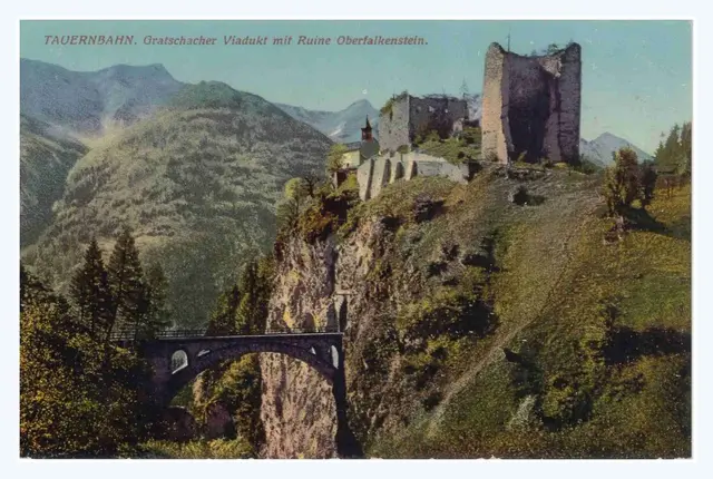 Gratschacher Viadukt und Ruine Oberfalkenstein, 1918 | Foto: Marktgemeinde Obervellach