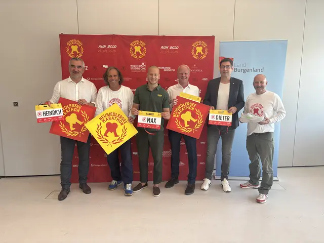 Sportlandesrat Heinrich Dorner, Michael Oberhauser (Team Burgenland Extrem - Organisator Neusiedler See-Marathon), Bürgermeister NR Maximilian Köllner (Illmitz), Thomas Wilken (Geschäftsführer der Vila Vita Pannonia), Dieter Moritz (Landesdirektor der Wiener Städtische Versicherung Burgenland) und Tobias Monte (Team Burgenland Extrem - Organisator Neusiedler See-Marathon) | Foto: Sandra Koeune / MeinBezirk