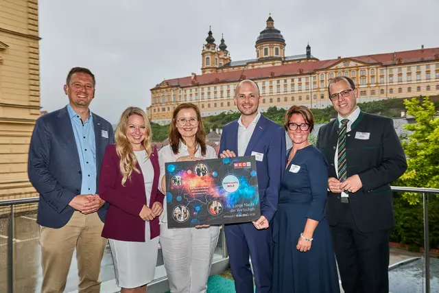 JW-Vorsitzender Bürgermeister Florian Weigl, Landtagsabgeordnete Silke Dammerer, WKNÖ-Bezirksstellenobfrau Karin Rosenberger, WKNÖ-Bezirksstellenleiter Andreas Hofbauer, FiW-Vorsitzende Jasmin Fuchs und BH-Stv. Martin Tandinger