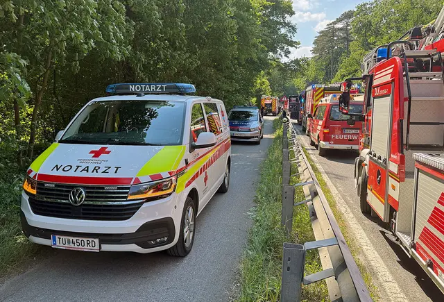 Die sommerliche Hitze und die schwer erreichbare Örtlichkeit stellten die Einsatzkräfte vor zusätzliche Herausforderungen. | Foto: BFKDO BADEN / Stefan Schneider