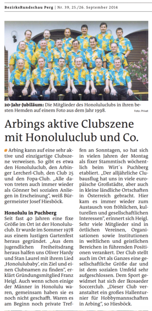 Bericht über den Honoluluclub in der BezirksRundschau Perg im September 2014. | Foto: MeinBezirk Perg