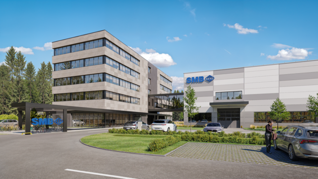 So soll das fertige neue Headquarter von SMB in der Gemeinde Premstätten Ende 2027 aussehen. | Foto: GK-Render GmbH