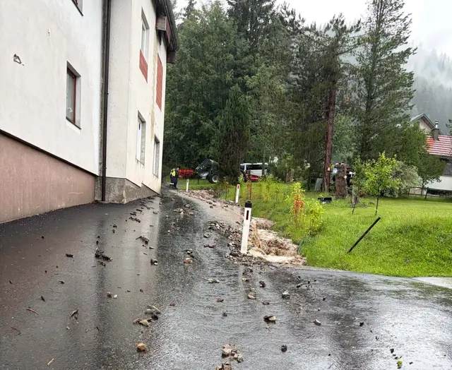 Ein Bach war in der Roseggerstraße über die Ufer getreten. 