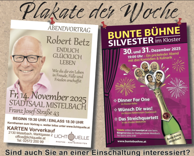 Mit dem „Plakat der Woche“ bieten wir ab sofort eine aufmerksamkeitsstarke Möglichkeit, Veranstaltungen gezielt zu bewerben. | Foto: MeinBezirk