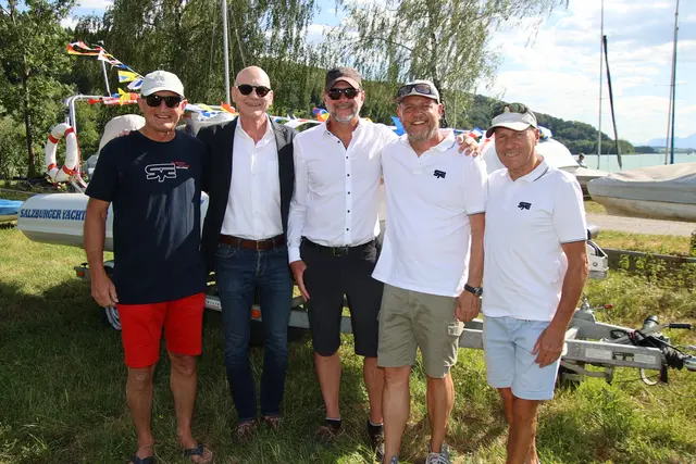 Salzburger Yachtclub feierte den 80. Geburtstag: Harald Breitfuss, Präsident Thomas Oswald, Oliver Rihl, Thomas Eichberger und Rudi Höller (v. l.).