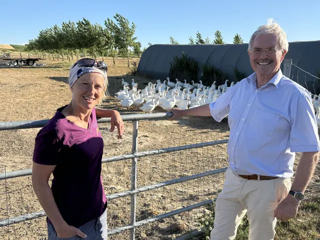 Nachhaltige Landwirtschaft in Reinkultur: Die Gänse haben viel Platz, Hybridpappeln schaffen Schatten, locken Insekten an, die wiederum wertvolle Obst- und Gemüsepflanzen bestäuben und am Ende des Tages werden aus dem Holz Kisten für die Produkte. Davon war dann auch Landtagspräsident Karl Wilfing beeindruckt.