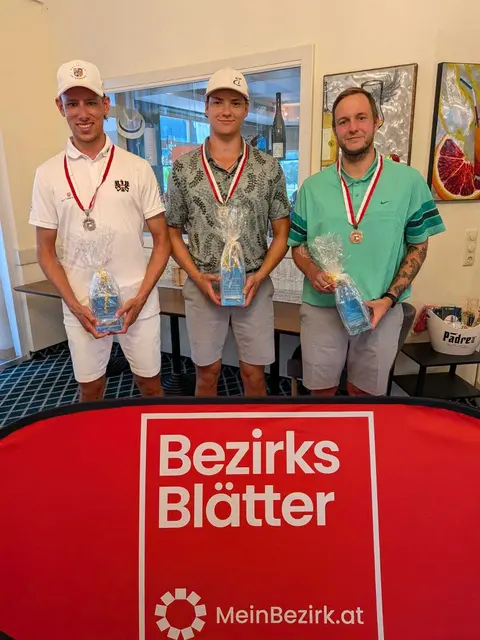 Salzburger Landesmeister Herren v.l.: David Ennsmann (GC Am Mondsee), Vincent Voithofer (GC Zell am See)  und Thomas Bauer (GC Zell am See) | Foto: Salzburger Golfverband