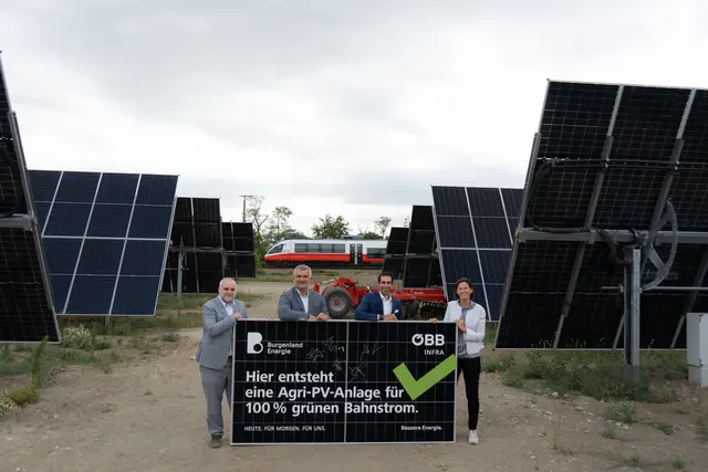 Matthias Grün (Vorstandsvorsitzender Esterhazy Betriebe AG), Landesrat Heinrich Dorner, Stephan Sharma (CEO Burgenland Energie) und Silvia Angelo (Vorständin ÖBB-Infrastruktur AG) | Foto: Burgenland Energie AG