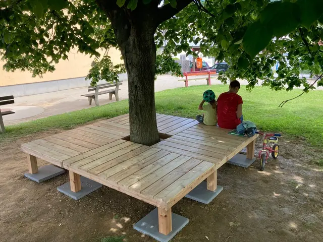 Das fertige Chill-out-Deck rund um den Lindenbaum im Schulhof der Mittelschule Kirchbach