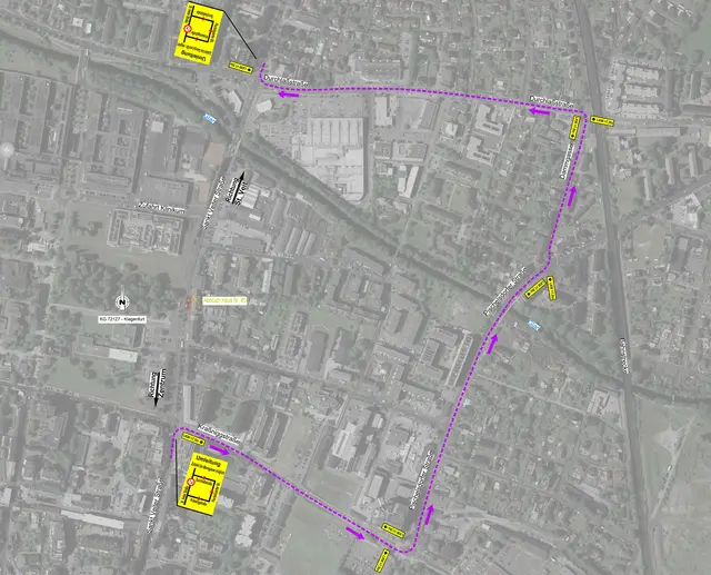PKW- und Busverkehr wird über die Morogasse umgeleitet. Für den LKW-Verkehr erfolgt die Umleitung stadtauswärts über die Kraßniggstraße.