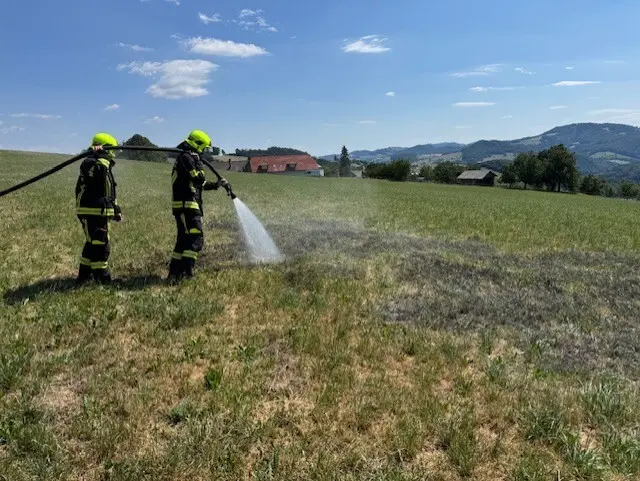 Mit zwei Fahrzeugen und elf Feuerwehrmitgliedern wurde der Vegetationsbrand in Aigelsbach bekämpft. Personen kamen nicht zu Schaden. | Foto: Feuerwehr Hofstetten-Grünau