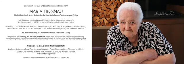 Maria Lingnau, Eitzing, verstorben am 9. Juli, im 88. Lebensjahr.   | Foto: Wohnort: Eitzing Foto: Duman-Groß Katrin