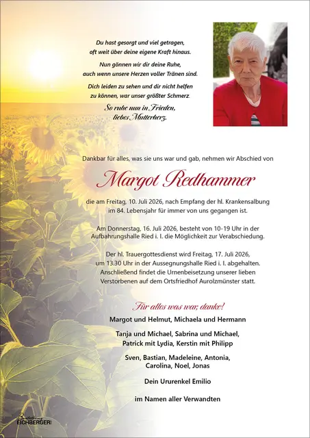 Margot Redhammer, Aurolzmünster, verstorben am 10. Juli, im 84. Lebensjahr. | Foto: Margot Gruber  