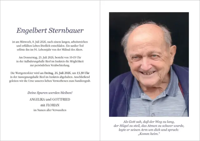 Engelbert Sternbauer, Ried, verstorben am 8. Juli, im 94. Lebensjahr. | Foto: Olmaier