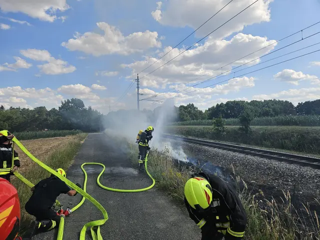 Ein Brand am Bahndamm forderte am Montag den schnellen Einsatz der Feuerwehren. | Foto: Feuerwehr Sigmundsherberg