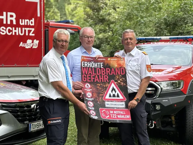Im Kaiserwald in St. Pölten präsentieren Vertreter von Land, Feuerwehr und Zivilschutzverband neue Präventions-Maßnahmen gegen verherrende Waldbrände. | Foto: Lina Chalusch
