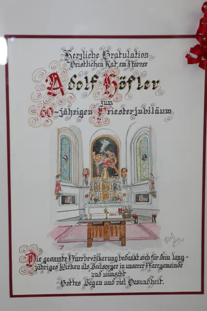 Ein Bild, gemalt von Hans Vötsch, bekam Adolf Höfler als Geschenk. | Foto: Gemeinde Söding-St. Johann