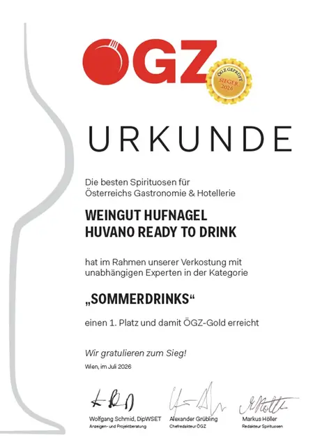 Mit HUVANO konnte das Weingut Hufnagel beim ÖGZ-Kostquartett 2026 den Bundessieg sowie eine Goldmedaille erringen. | Foto: Weingut Hufnagel