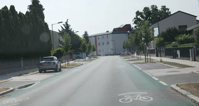 Die grüne Farbmischung hebt sich gefühlt nicht sonderlich von der grauen Straße ab. | Foto: Santrucek