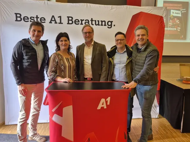 v.l.n.r.: Ing. Rudolf Trauntschnig (A1 Breitbandbeauftragter Kärnten/Stmk.), Bürgermeisterin Maria Knauder, Christian Mehlführer, Rudolf Wriesnig und Rudolf Willerth (Team A1). | Foto: A1