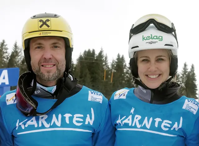 Andreas Pomegger und Sabine Payer nach ihrem gemeinsamen Sieg beim diesjährigen Worldcup auf der Simonhöhe. | Foto: LPD Kärnten